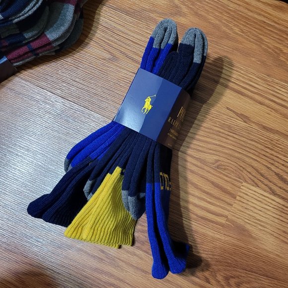 Polo Ralph Lauren Classic Sport Crew Sock 3-Pack Pair Yellow Navy Royal Blue - Picture 6 of 10